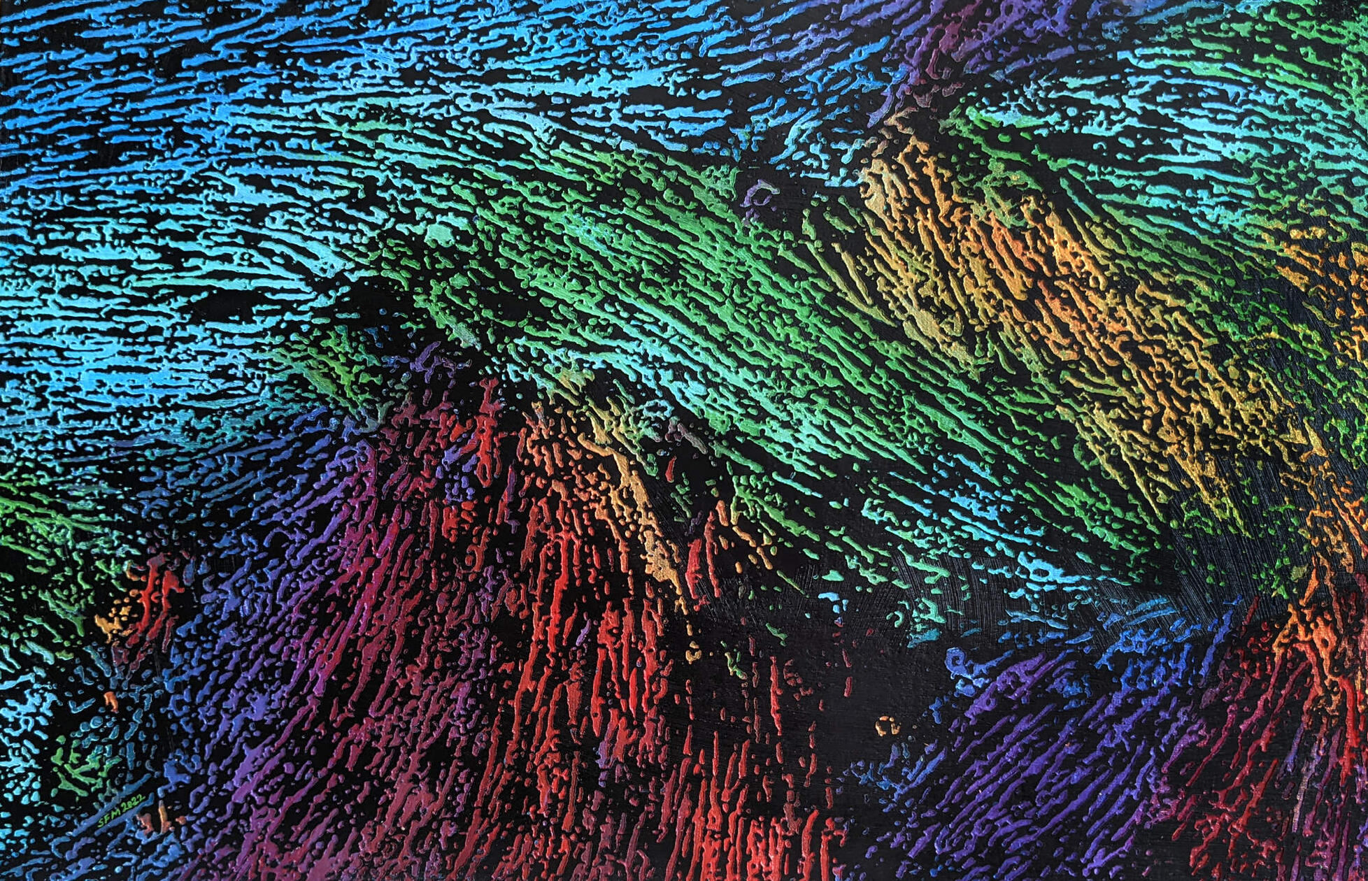 "Topological Defects" - 11" x 17" - Acrylic paint, Laser-etched masonite - commissioned for the Notbohm Research Group at University of Wisconsin, Madison
