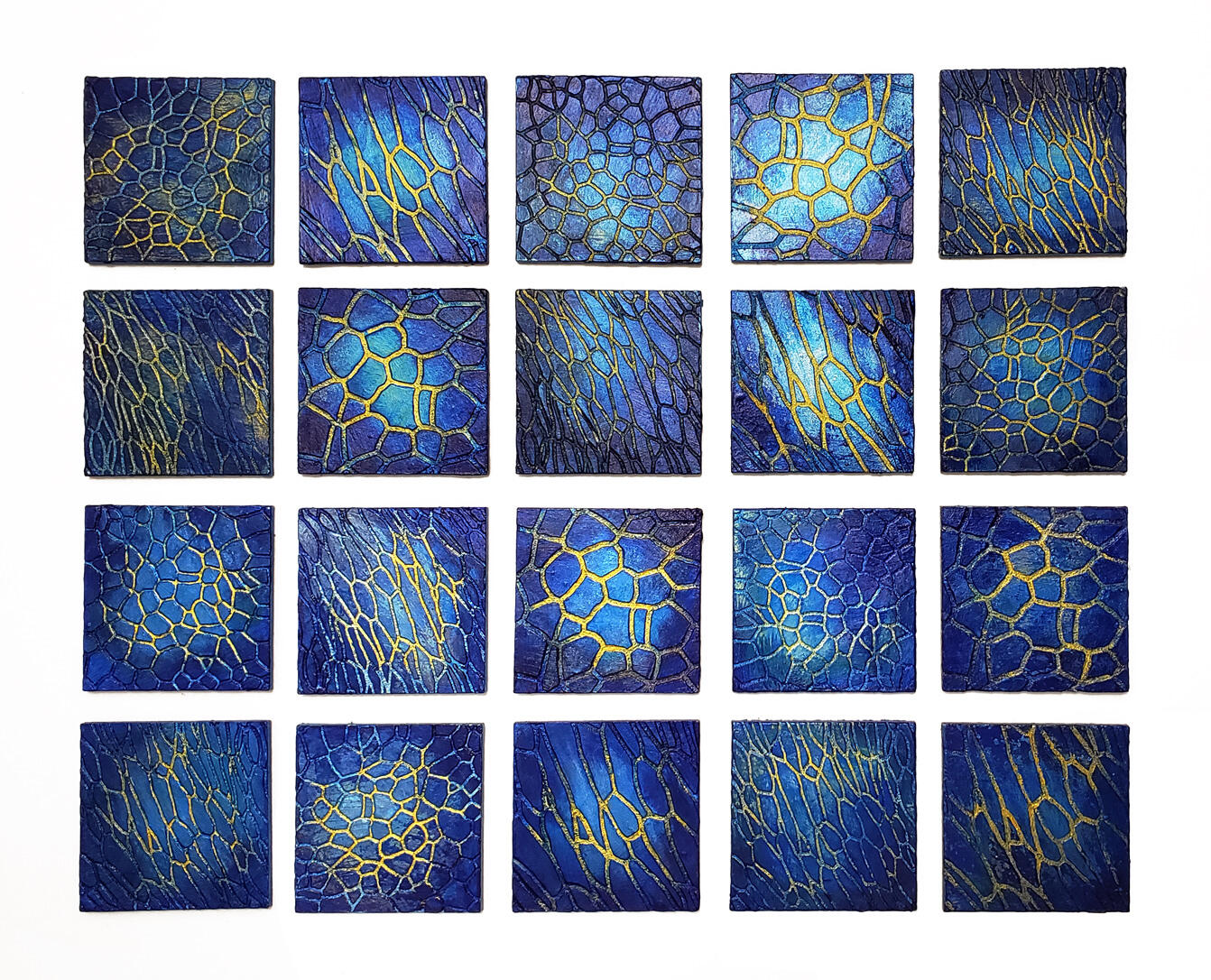 "Cell Grid" - grid made of 2" x 2" cards - Acrylic paint, Laser-etched masonite