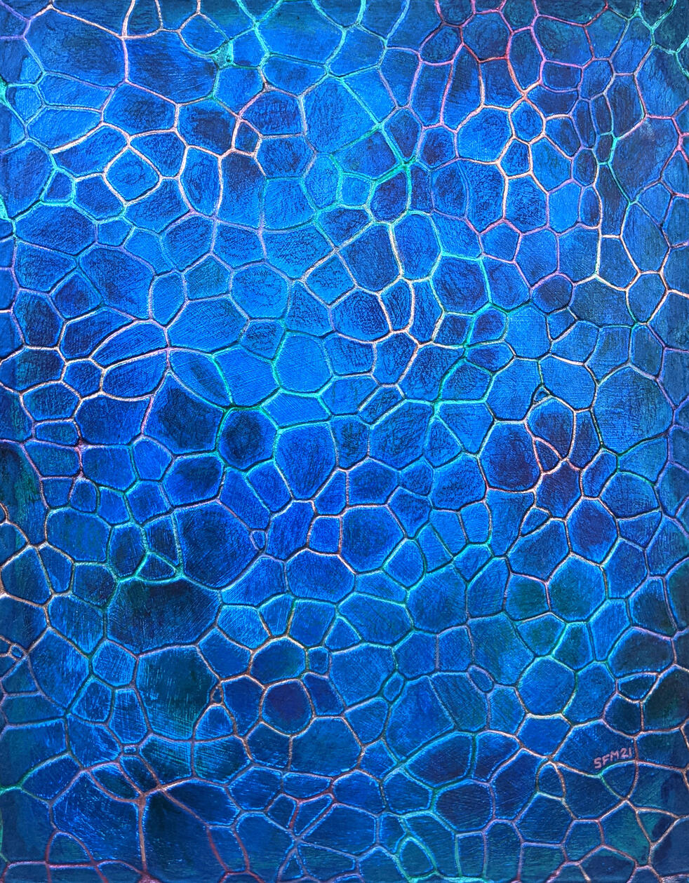 "Mermaid Scales" - 11" x 14" - Acrylic paint, Laser-etched masonite