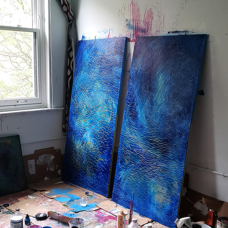 5 foot tall epithelial cell paintings in progress!